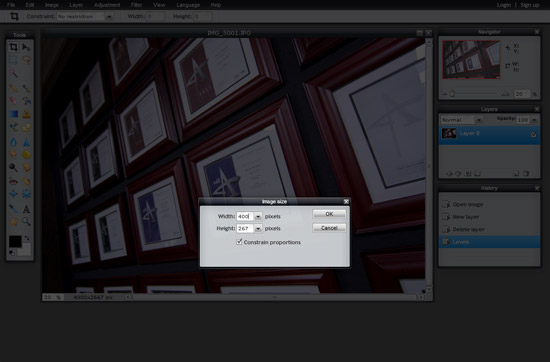 How to Resize an image in Pixlr