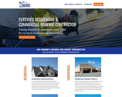 Scott Smith Roofing website. Roofing contractor in Ocala, Florida.